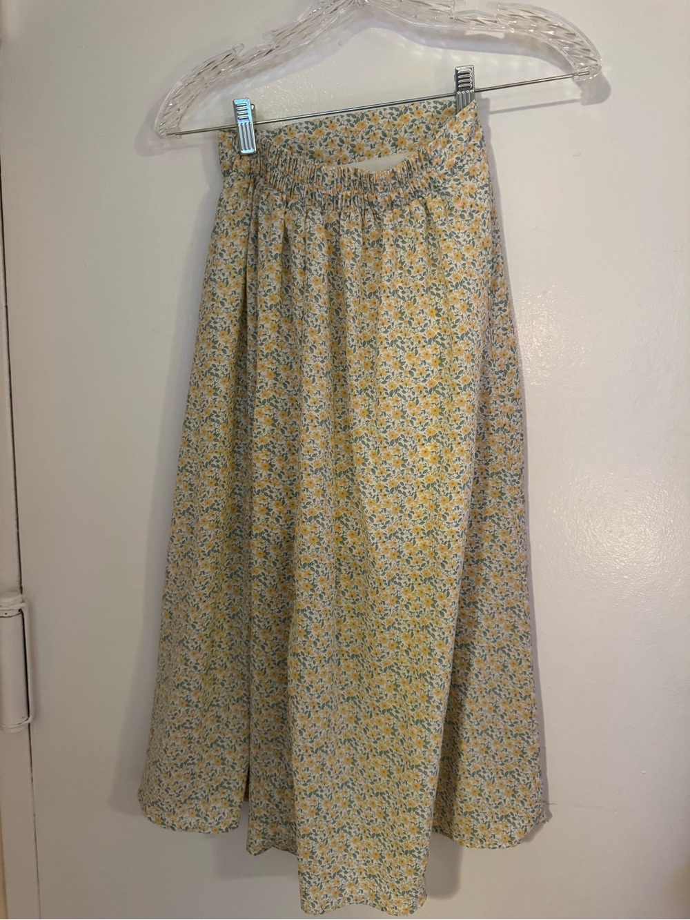 Yellow Floral Midi Skirt with Elastic Waist